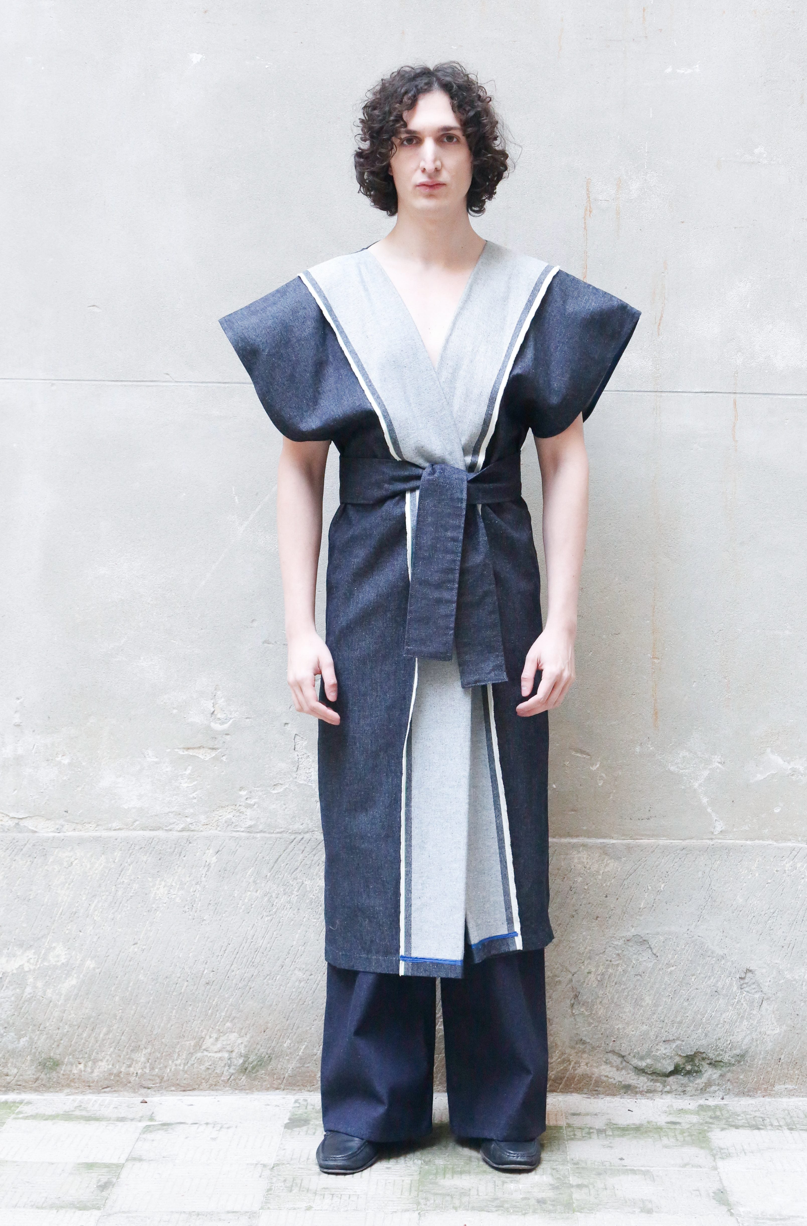 Sculptural Kimono Denim in Recycled Cotton-2
