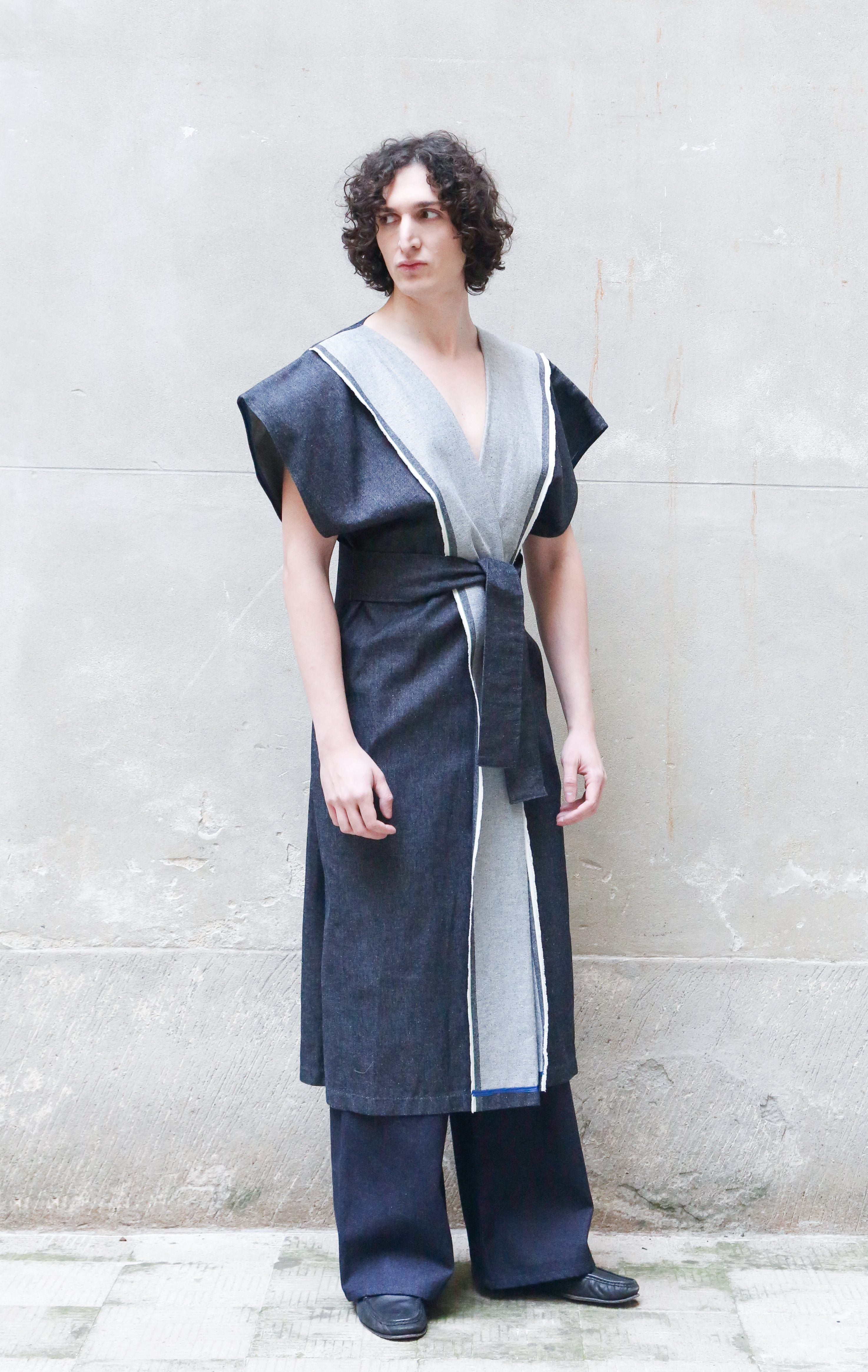 Sculptural Kimono Denim in Recycled Cotton-3