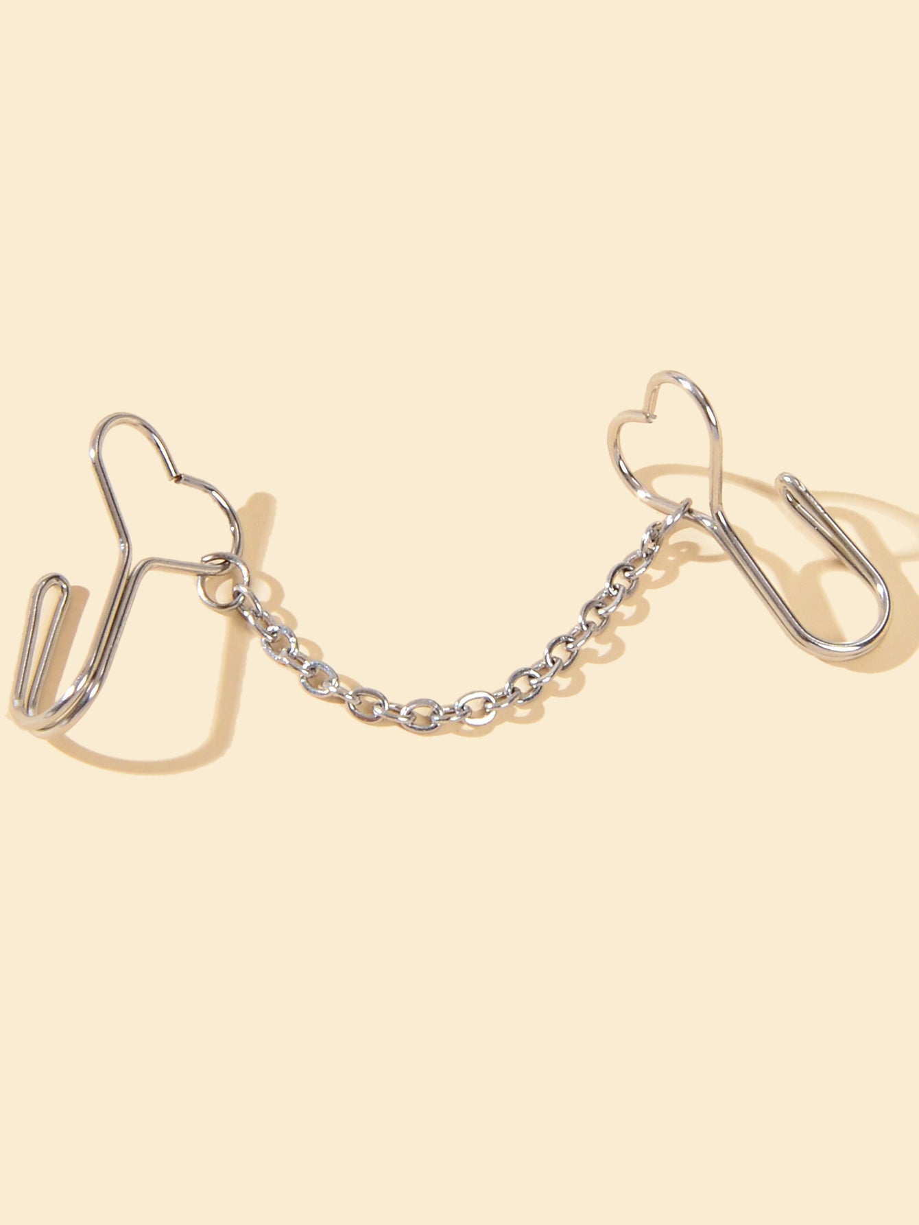 1pc Faux Lip Ear Nose Gold Silver Heart Chain Non Piercing Clip On Nose Ring-1