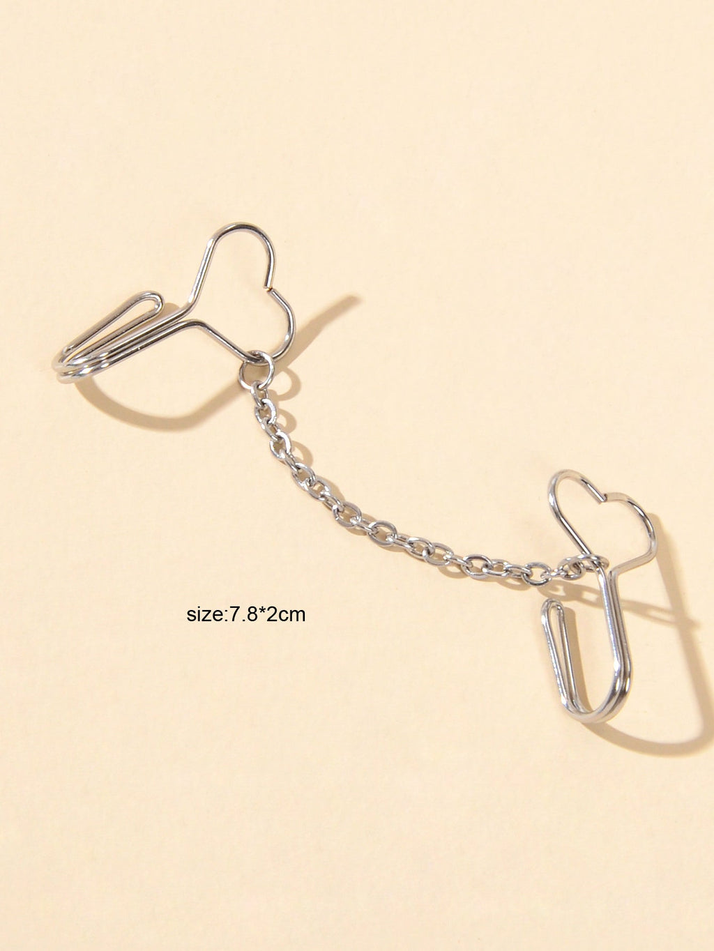1pc Faux Lip Ear Nose Gold Silver Heart Chain Non Piercing Clip On Nose Ring-2