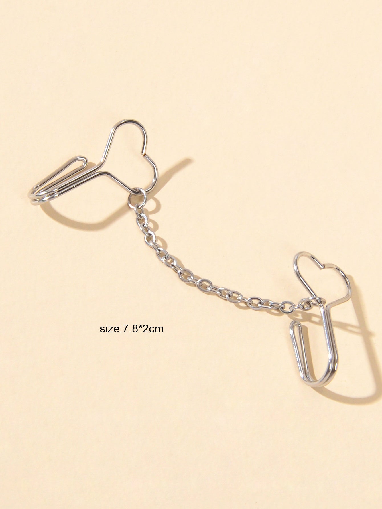 1pc Faux Lip Ear Nose Gold Silver Heart Chain Non Piercing Clip On Nose Ring-2