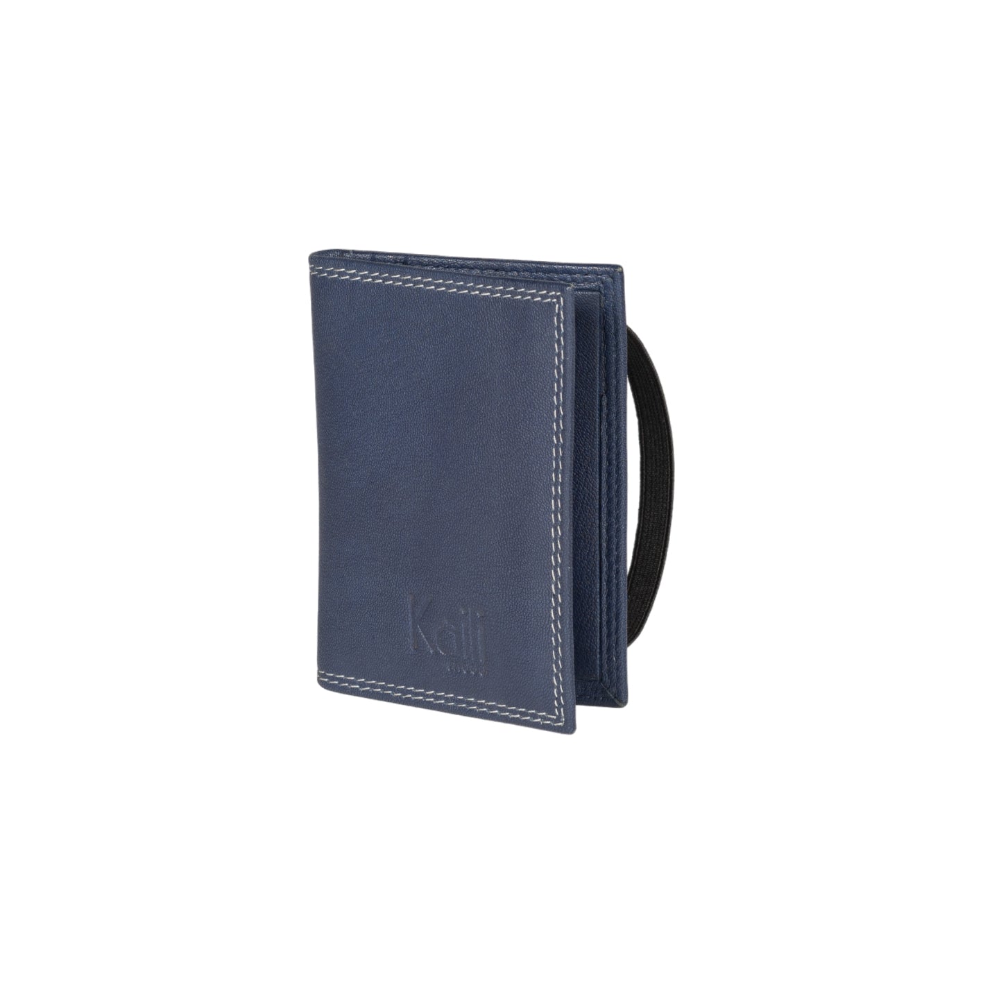 K10217DB | Porta Carte di Credito in Vera Pelle pieno fiore, con leggera grana. Colore Blu. Chiusura con elastico. Dimensioni da chiuso: cm 7 x 9,8 x 0,5. Confezione: Gift Box rigido fondo/coperchio-0