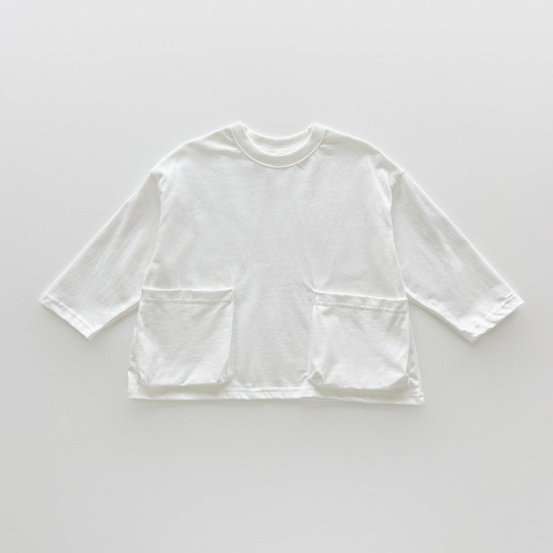 Autumn Arrival Baby Kids Unisex Comfortable Solid Color Pocketed Long Sleeves Top-3