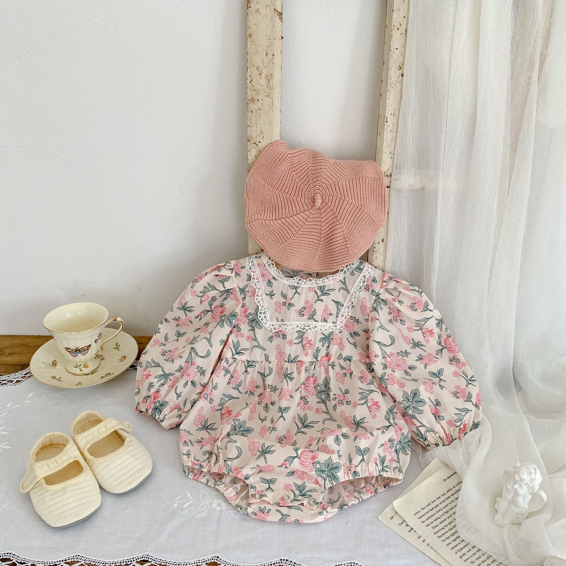 Baby Girl Flower Print Pattern Mesh Patchwork Design Onesies or Dress-4