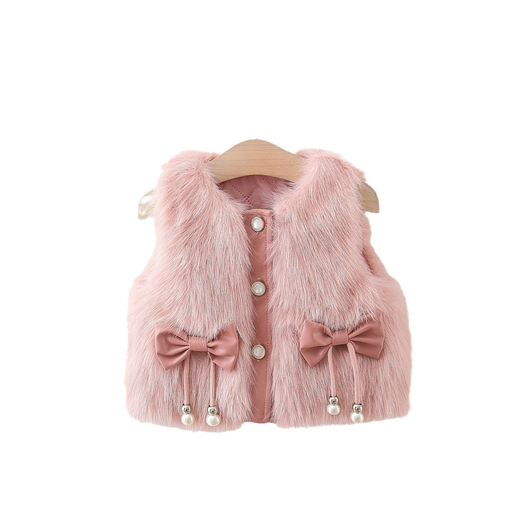 Adorable Infant Baby Girls Sleeveless Single Breasted Sweater Beaded Vest-1