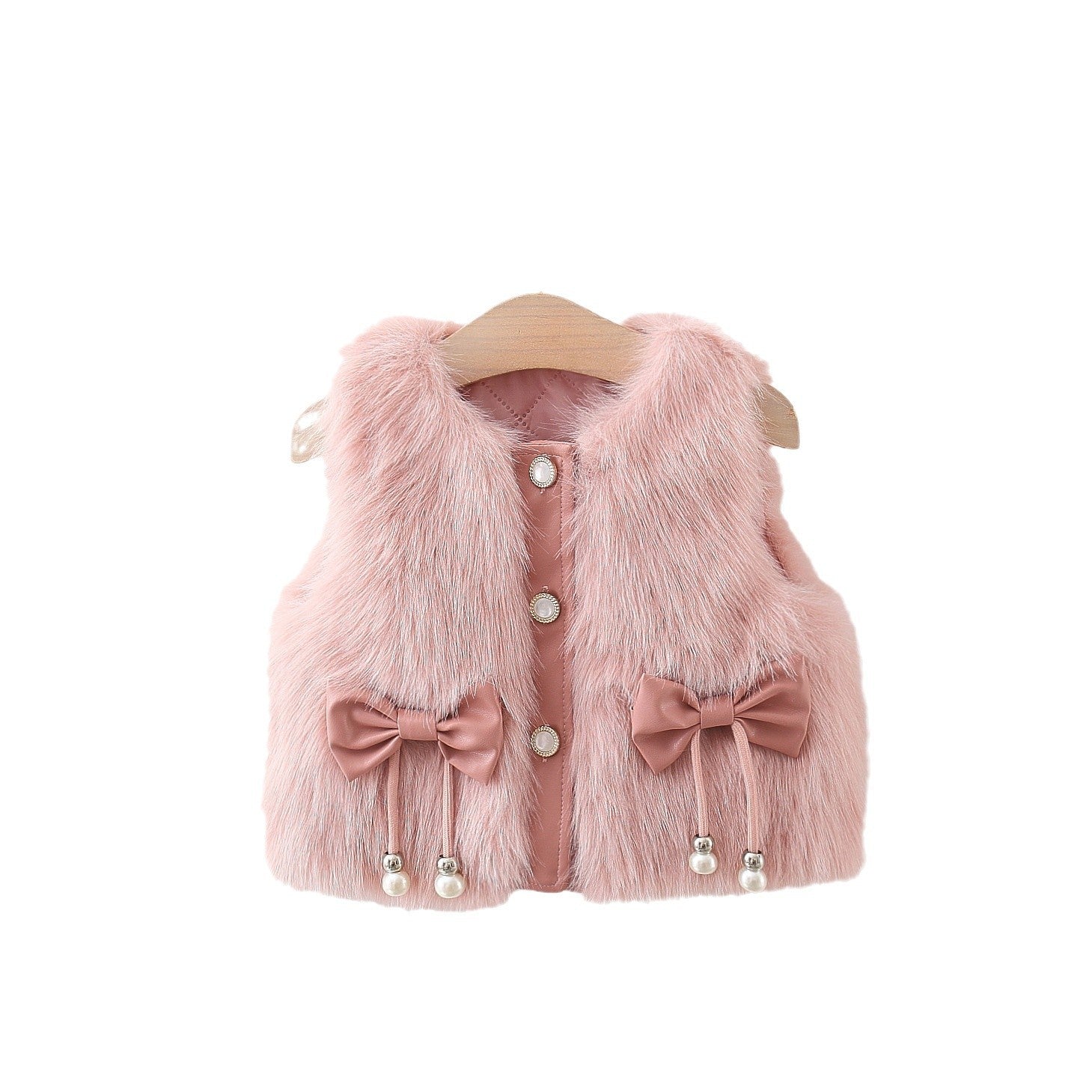 Adorable Infant Baby Girls Sleeveless Single Breasted Sweater Beaded Vest-1