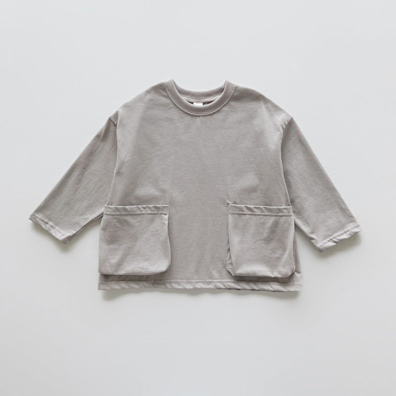 Autumn Arrival Baby Kids Unisex Comfortable Solid Color Pocketed Long Sleeves Top-2